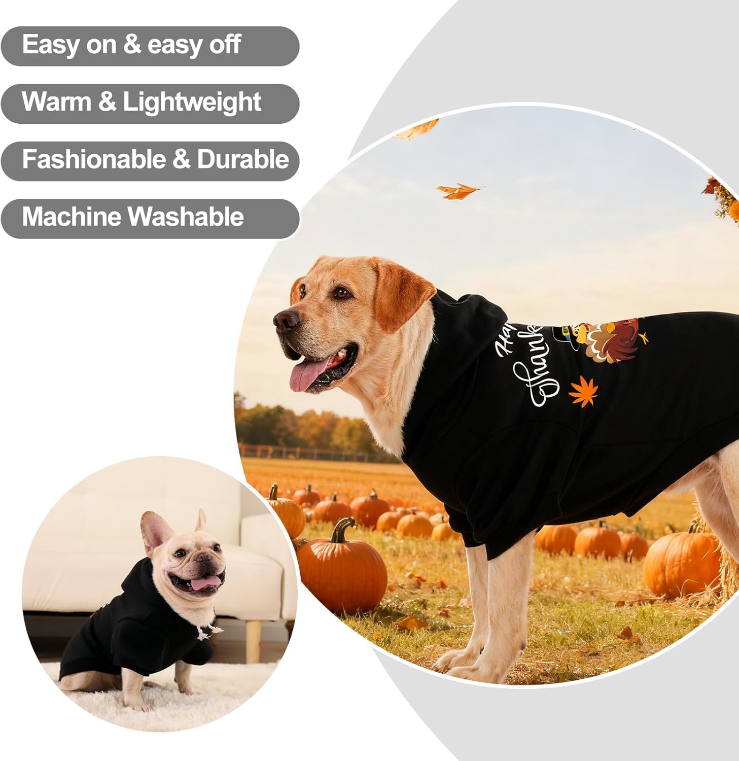 EXPAWLORER Fall Dog Hoodie-Soft and Warm Dog Sweaters, Pet Clothes Autumn Winter Coat Sweatshirt with Thanksgiving Turkey Theme Print for Puppy,Cat, Small Medium Large Dogs