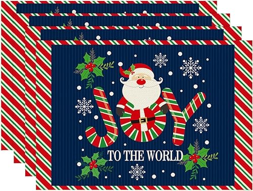 Merry Christmas Placemats Set of 4 Red Black Buffalo Plaid Table Mats Linen Plac