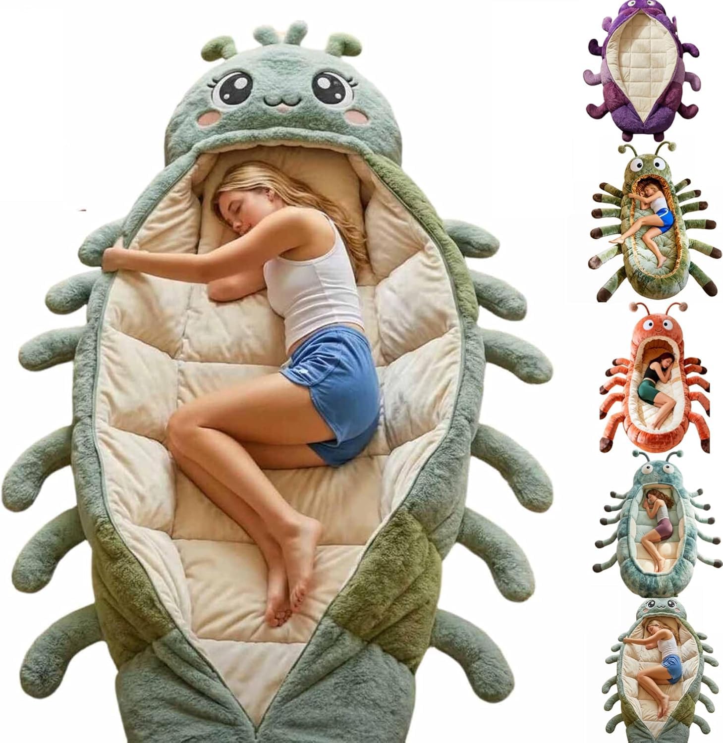 Hugging Caterpillar Sleeping Bag,2026 New Catapillar Sleeping Bag,Pull Cord Cocoon Sleeping Bags,Full Body Plush Lounger, Indoor Nap Pod, Cozy Reading Nest, Animal Sleeping Bags for Adults — view 9