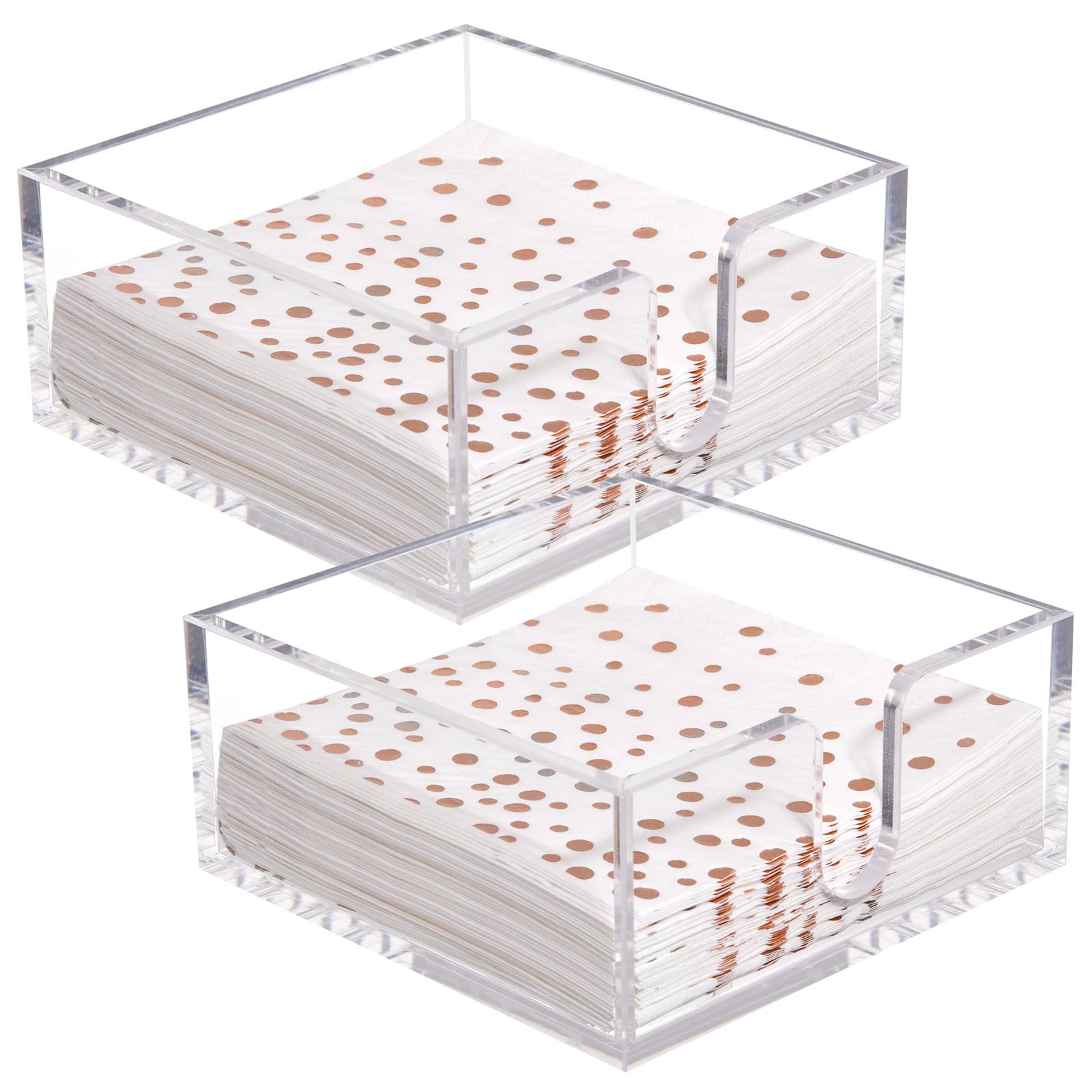 Rubtlamp 2 Pack Napkin Holder, Clear Acrylic Napkin Holder, 5.5x5.5x2.6 Inch Square Cocktail napkin holder, Plastic Napkins holder Great for Table Bathroom,Kitchen, Dinners for Mothers Day