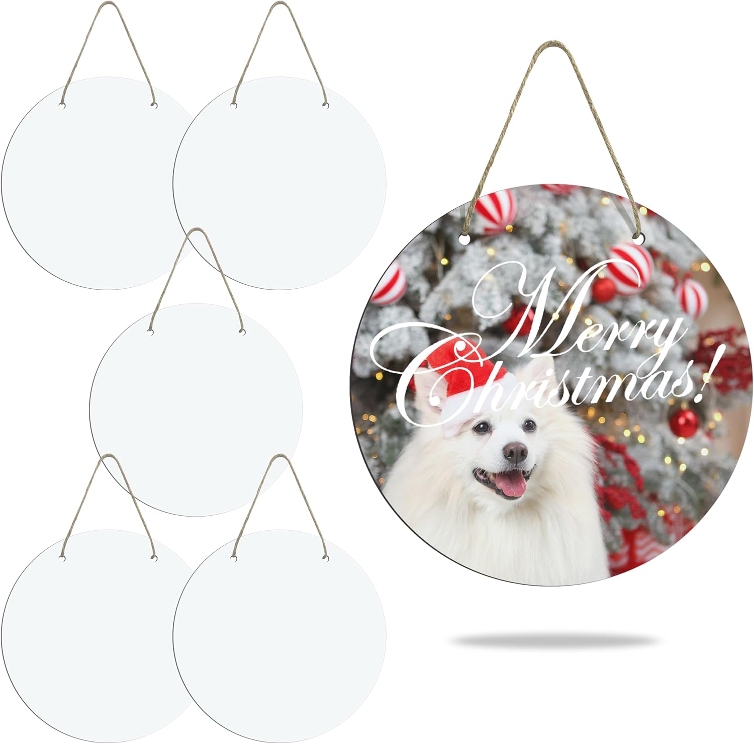 6 pcs Round Sublimation Door Hanger Blanks Wall Hanging MDF Wood Blanks Unfinished Wooden Sign Circle Sublimation Sign with Rope for Heat Press Machine(10'' X 10'')