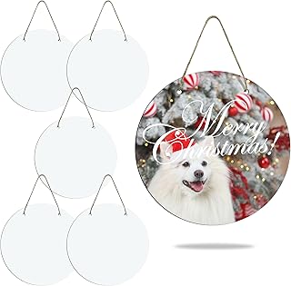 6 pcs Round Sublimation Door Hanger Blanks Wall Hanging MDF Wood Blanks Unfinished Wooden Sign Circle Sublimation Sign with Rope for Heat Press Machine(10'' X 10'')