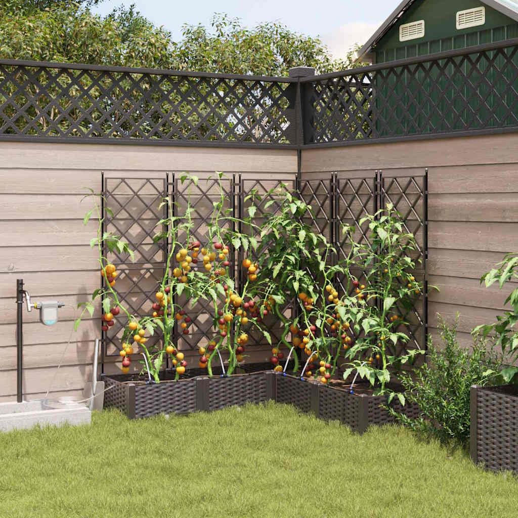 Jardinera para jardín, 5 unidades, color marrón, plástico, 120 x 120 x 126 cm, con sistema de riego para terraza, balcón, exterior, resistente a las heladas, almacenamiento de agua, ideal