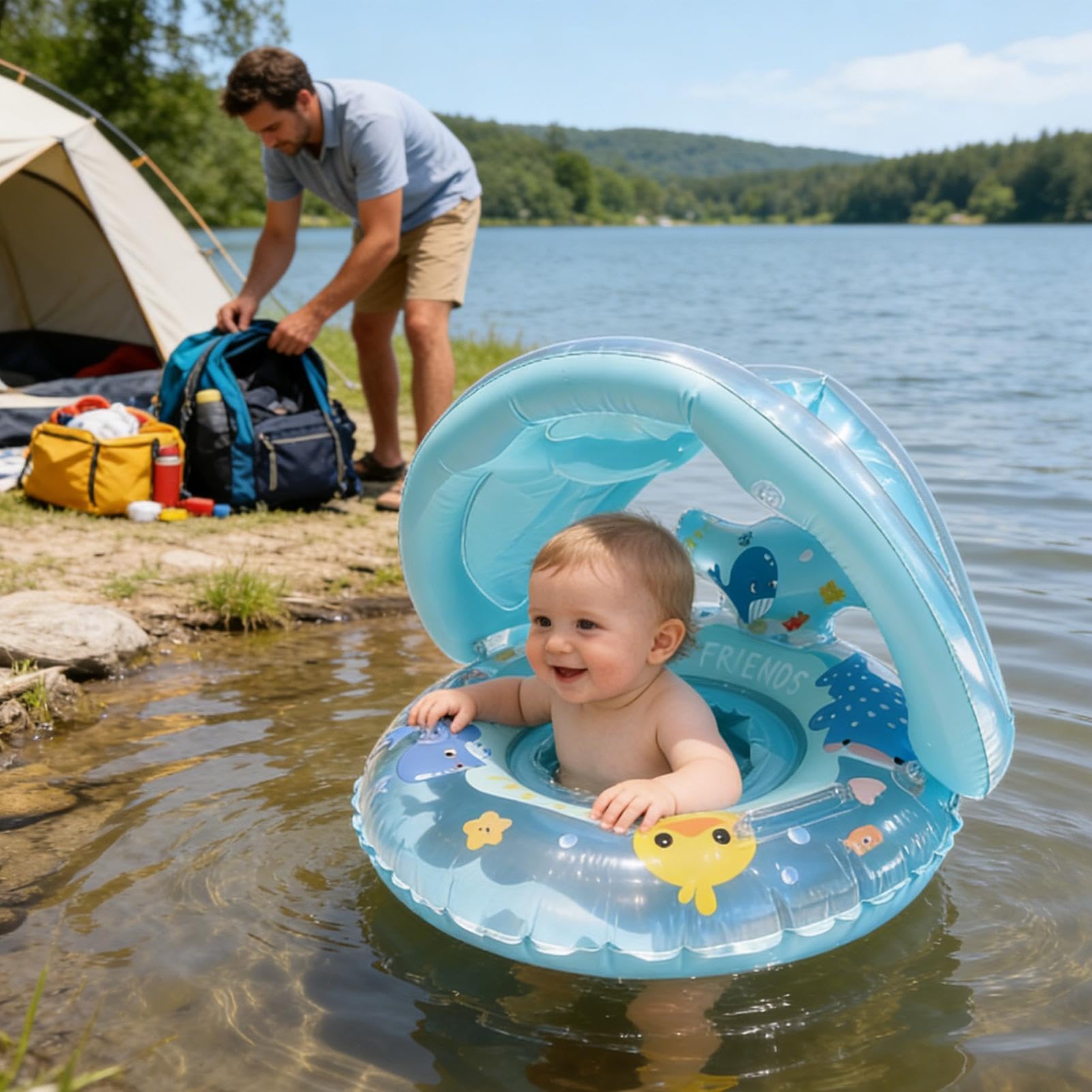 Galleggianti Gonfiabili Per Piscina, Uso Multiuso, Anello Da Nuoto Per Bambini Con Parasole - Galleggiante Per Protezione Solare Per Bambini, Sicuro E Stabile, Per Spiaggia Lago All'aperto Cortile Vac