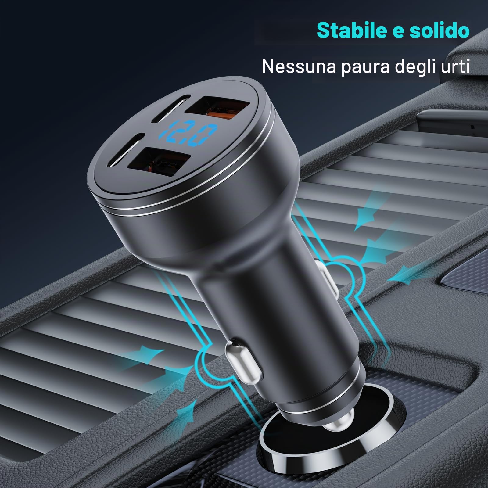 4-Porte Caricabatteria Auto USB C, 126W Accendisigari USB C Adattatore 2*PD+2*QC3.0 USB, Caricabatteria da Auto USB C con Voltmetro LED, Ricarica Veloce per IOS, Android, Compresse