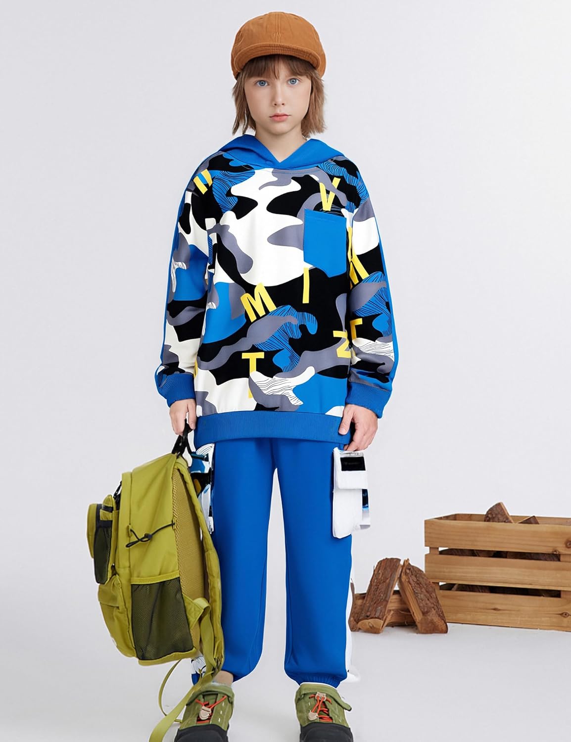 Boys Clothes Camouflage Patchwork Long-Sleeved Hooded Sportswear, Camouflage Sports Pants,Boys Outfits - Image 3