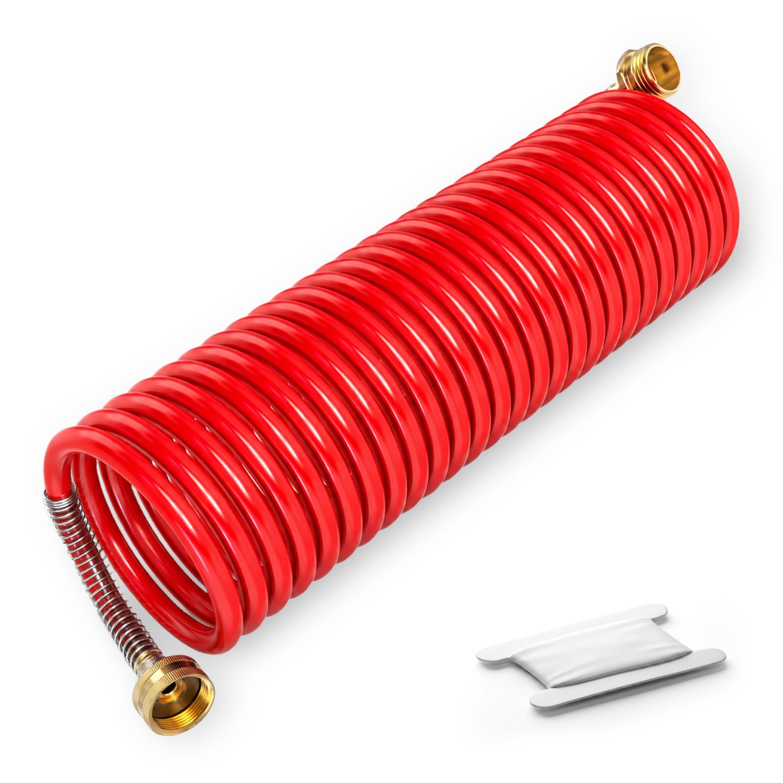 ERGAOBOY Red 25FT 7.5m 3/8" 3/4" GHT Coiled Garden Hose