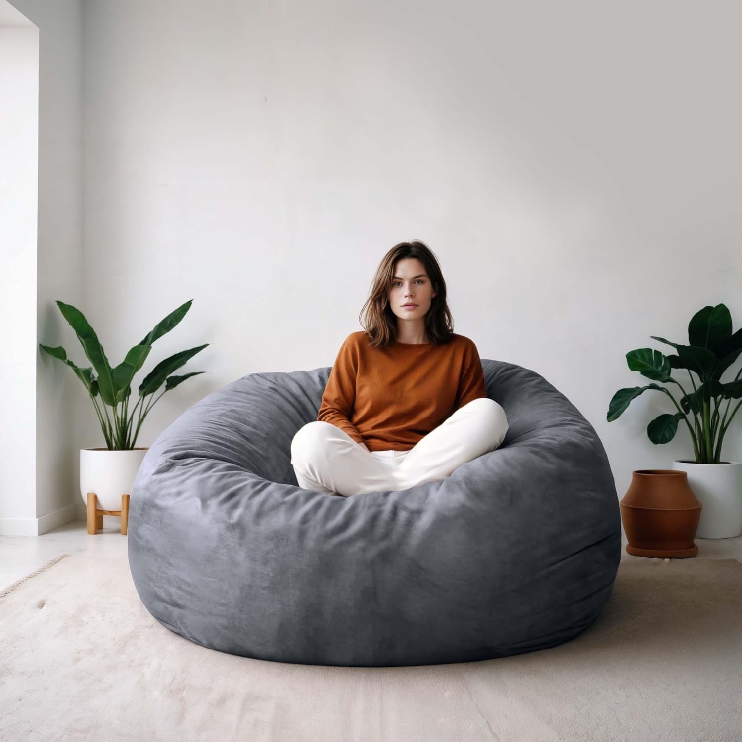 Bean Bag Chair for Adults, 4FT High-Rebound Memory Foam Bean Bag Sofa with Removable Cover, Oversized Bean Bag Couch for Gaming, Reading, and Relaxation, Grey