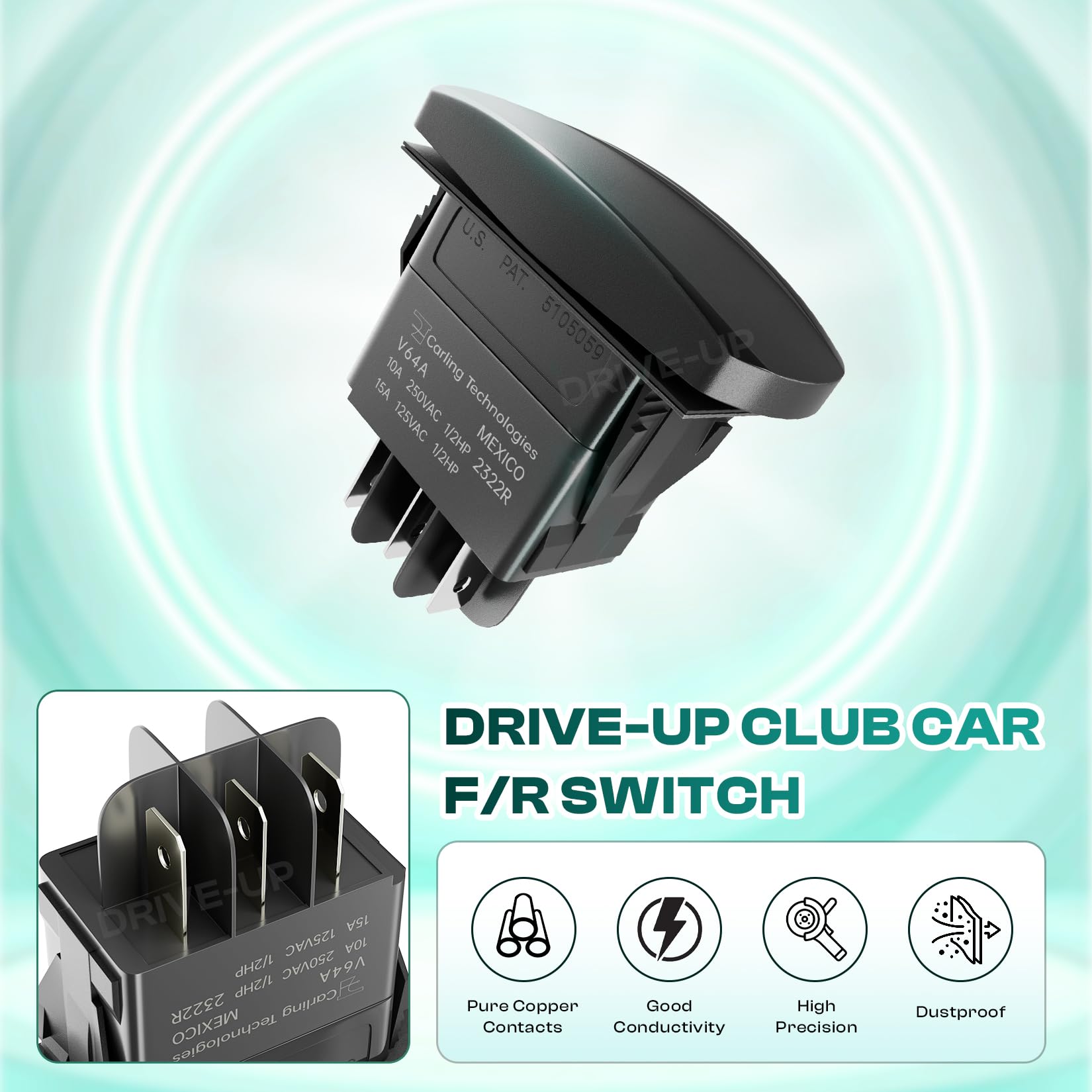 Drive-up Foward Reverse Switch Compatible with Club Car DS, Precedent 1996-Up 48V Electric Golf Cart PowerDrive Plus and Tempo 2018-Up Electric Golf Cart, OEM 101856001 101856002