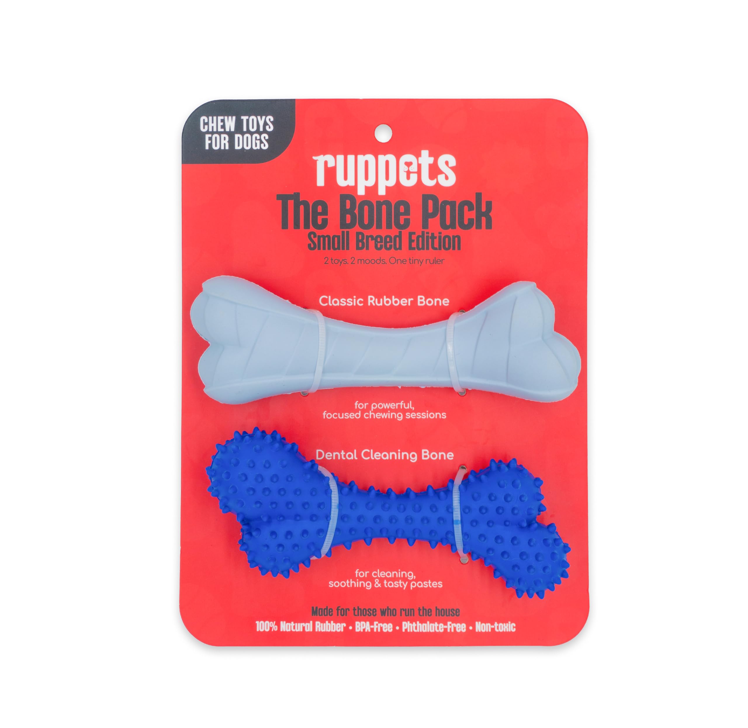 Huesos masticables de goma natural para perros, paquete de 2 para perros pequeños y cachorros, seguros, no tóxicos y suaves con los dientes, juguetes divertidos y duraderos para dentición y
