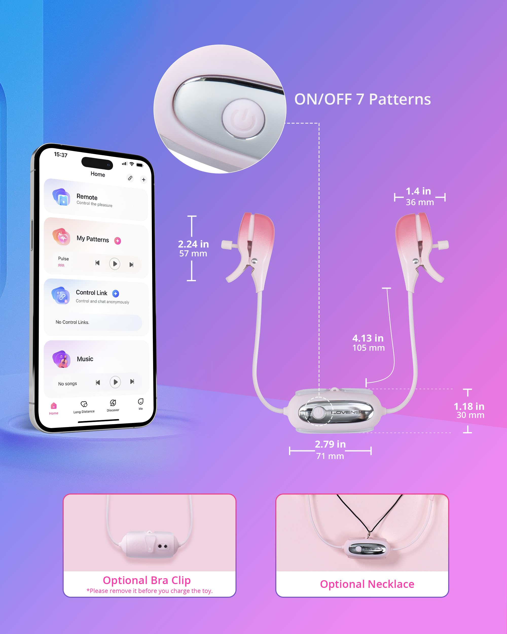 LOVENSE Gemini Vibrating Nipple Clamps, Bluetooth Adjustable Nipple Stimulator with App Remote Control, Rechargeable Sex Toys for Women Men Couples Play Two-Color Gradient