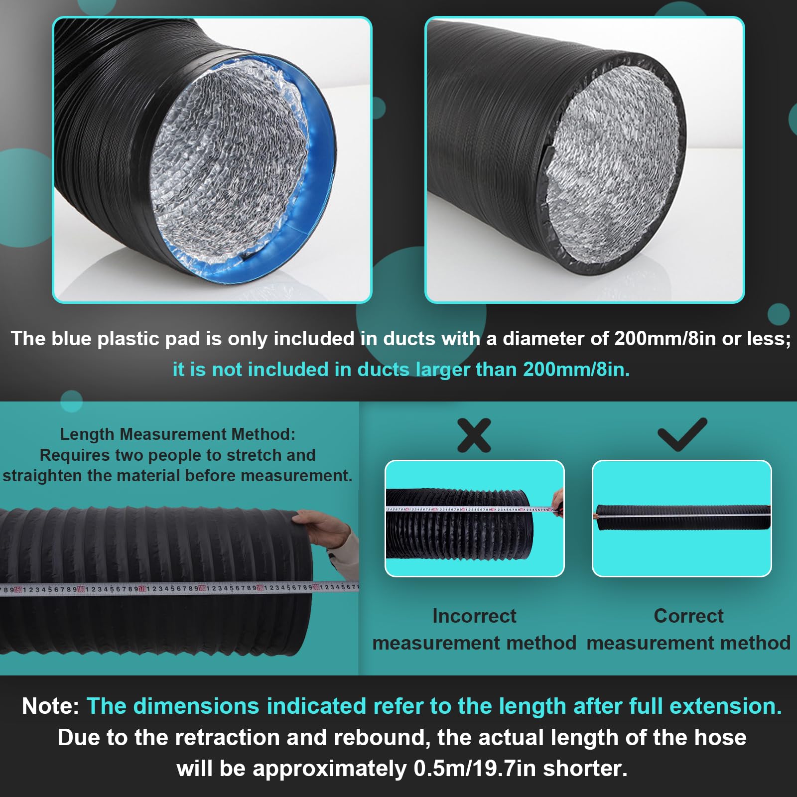 Manguera De Escape para Soplador, Flexible De Papel De Aluminio | Manguera De Escape Marina Negra, Para Ventilación, Calefacción, Refrigeración Y Escape Del Compartimento Del Motor