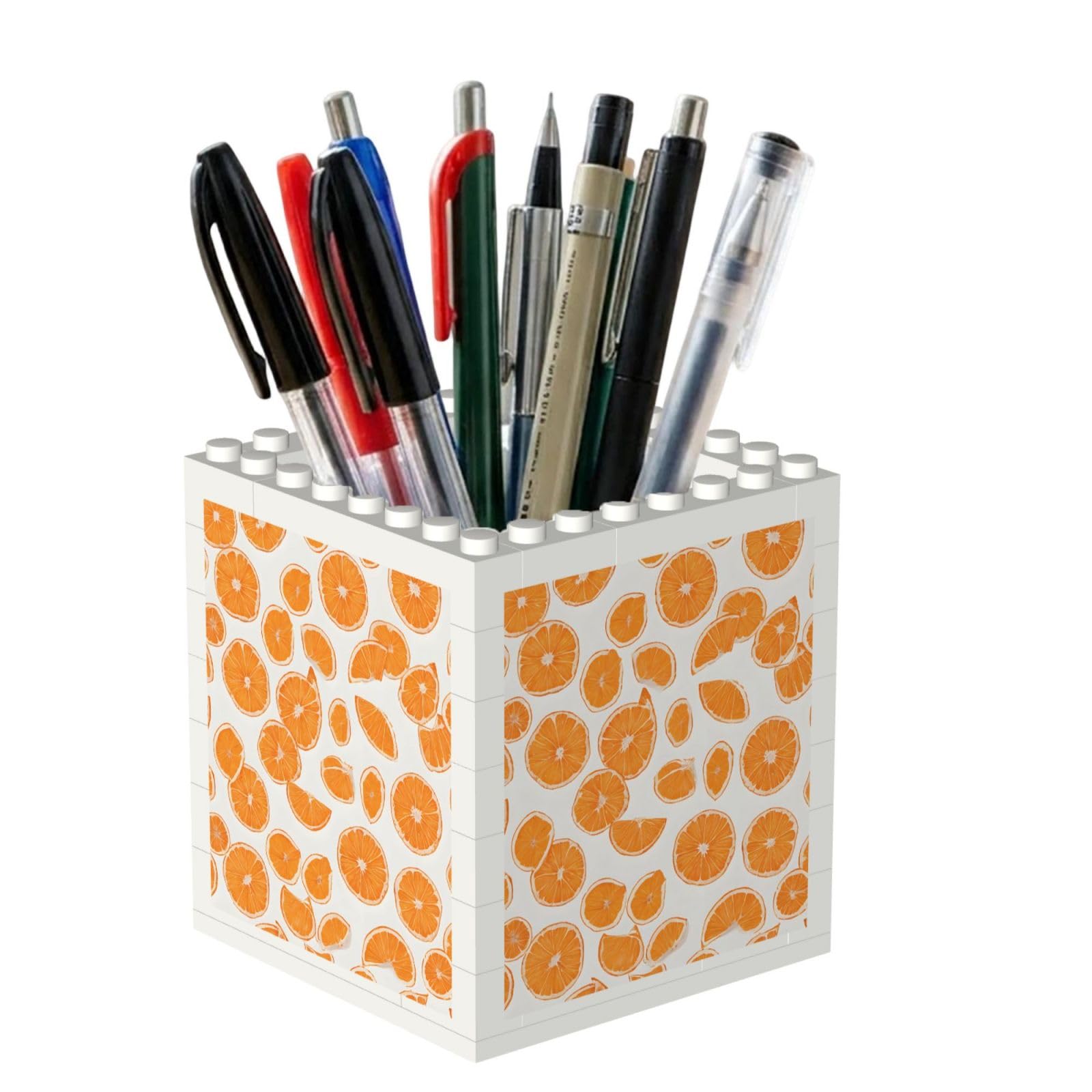 ESNAIUVCD Peach Print Building Block Pen Holder - Pencil Holder For Desk/Classroom,Desk Accessories, Multifunctional Office Supplies Pen Organizer Pencil Cups(2pcs)