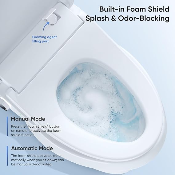 Electric Bidet Toilet Seat with Upgraded Foam Shield, Instant Warm Bidet Wash & Warm Air Dryer, Self-Cleaning Stainless Steel Nozzle, Soft Close Lid, Elongated