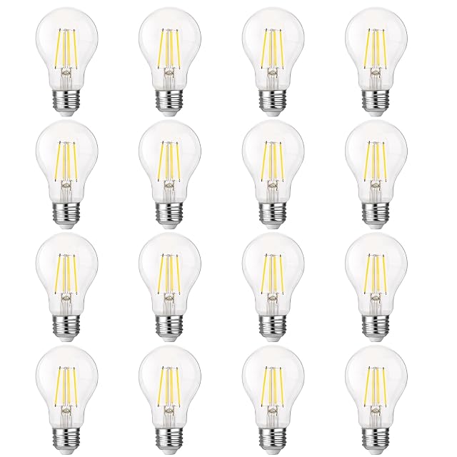 FLSNT FLSNT A19 LED Light Bulb, 5000K Daylight, Clear Glass, E26 Base, 16 Pack