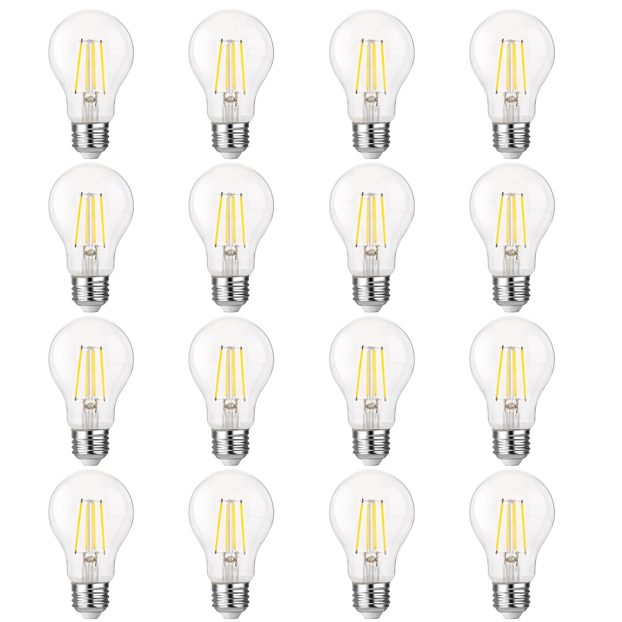 FLSNT A19 LED Light Bulb, 5000K Daylight, Clear Glass, E26 Base, 16 Pack