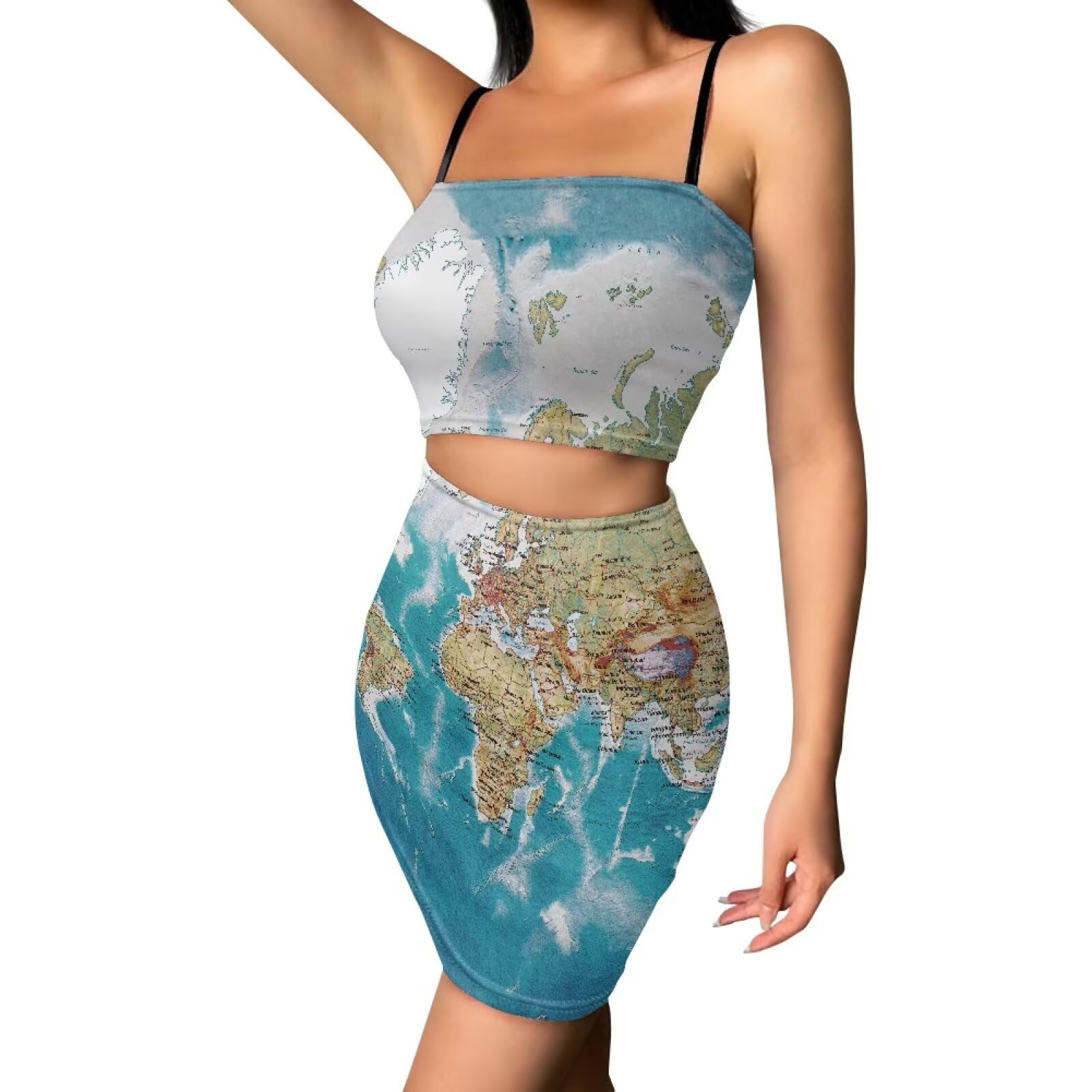 Biyejit Women's 2 Piece Summer Outfits Spaghetti Strap Crop Tops and Bodycon Mini Skirt Dress Set Plus Size S-4XL