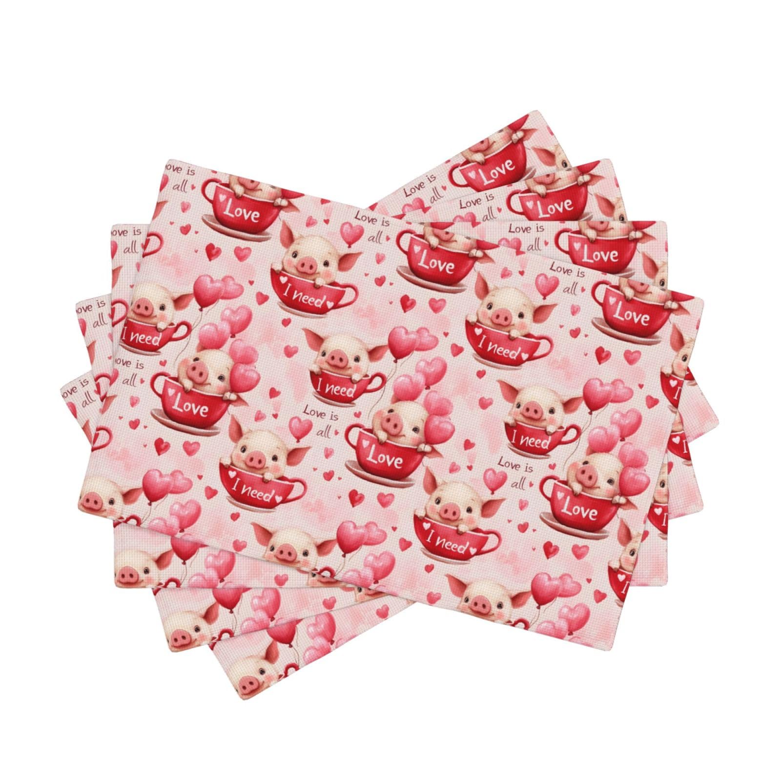 Set de table cochon rose en lin lavable pour décoration de fête