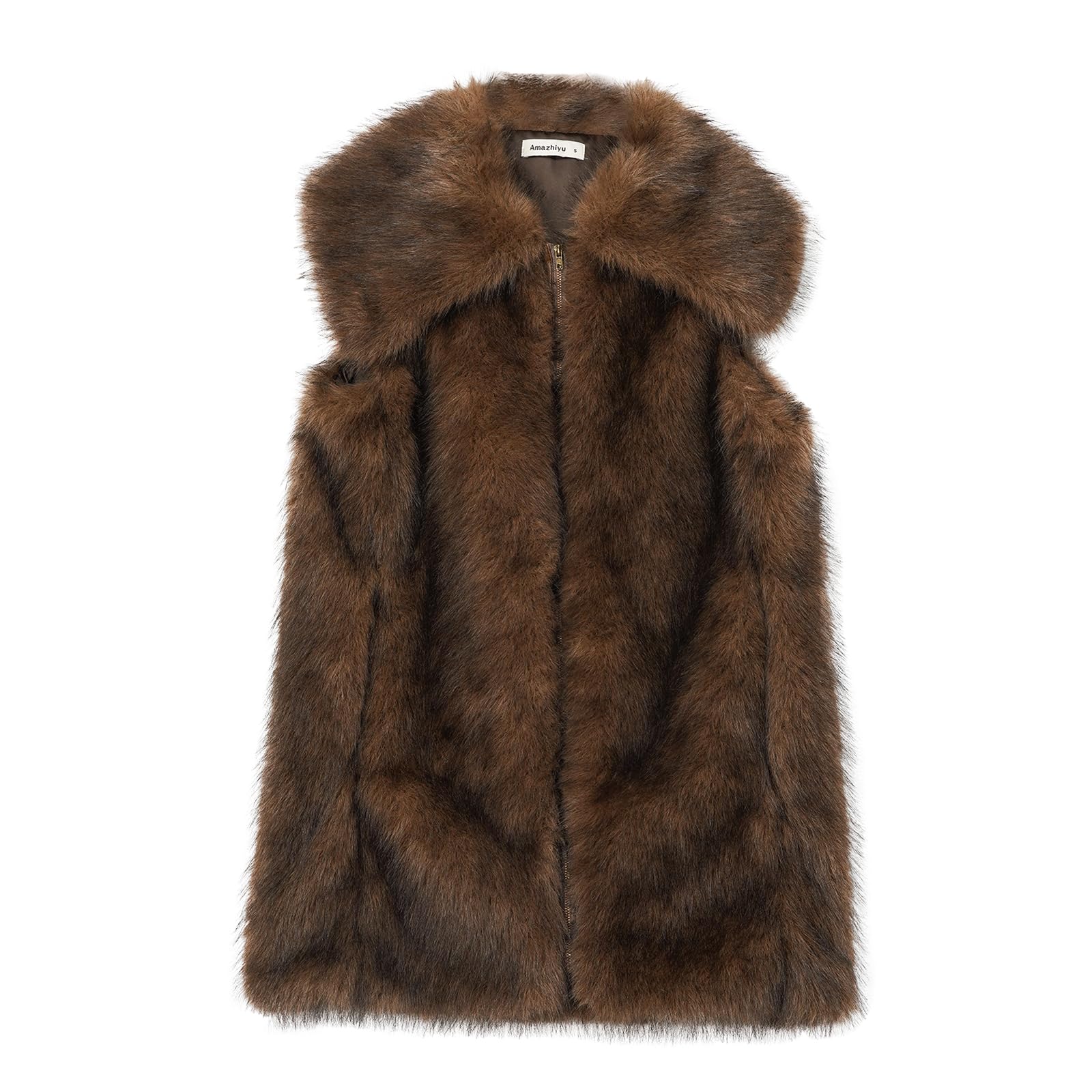 Amazhiyu Gilet da donna in pelliccia sintetica, con cerniera, invernale, in finta pelliccia, con tasca, caldo cardigan per attività all'aperto