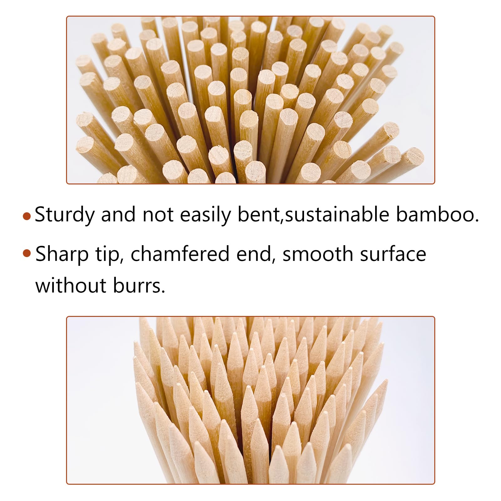Brochetas de bambú natural de 12 pulgadas, el diámetro es de 4 mm (100 unidades)