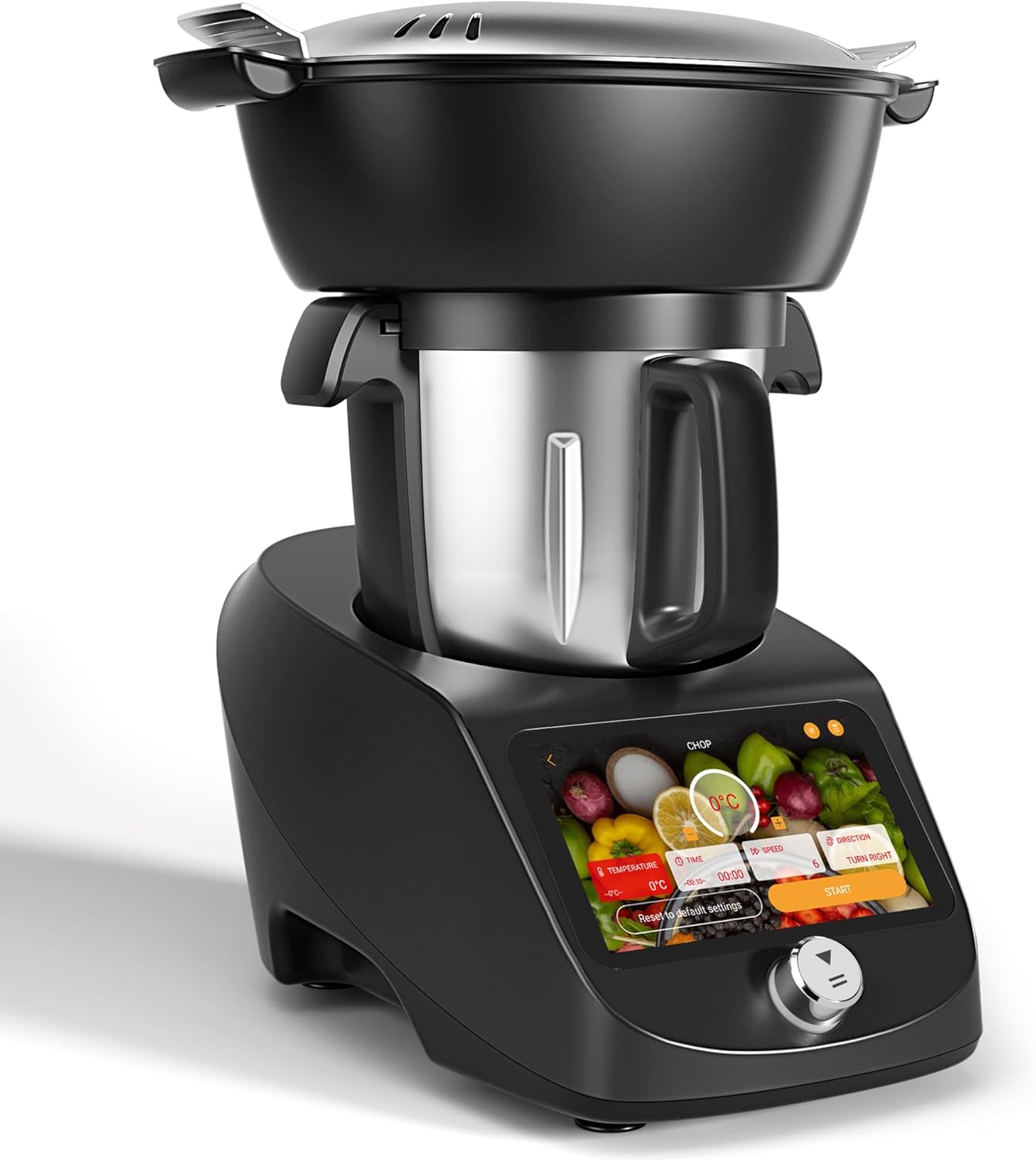 Smart Food Processor All-in-One Cooking Machine 3.0L Multifunctional Kitchen Appliance with Built-in Scale 7 inch Touch Screen 12 Speed Control Self-Cleaning 1000W Heating and Blending System (Black)