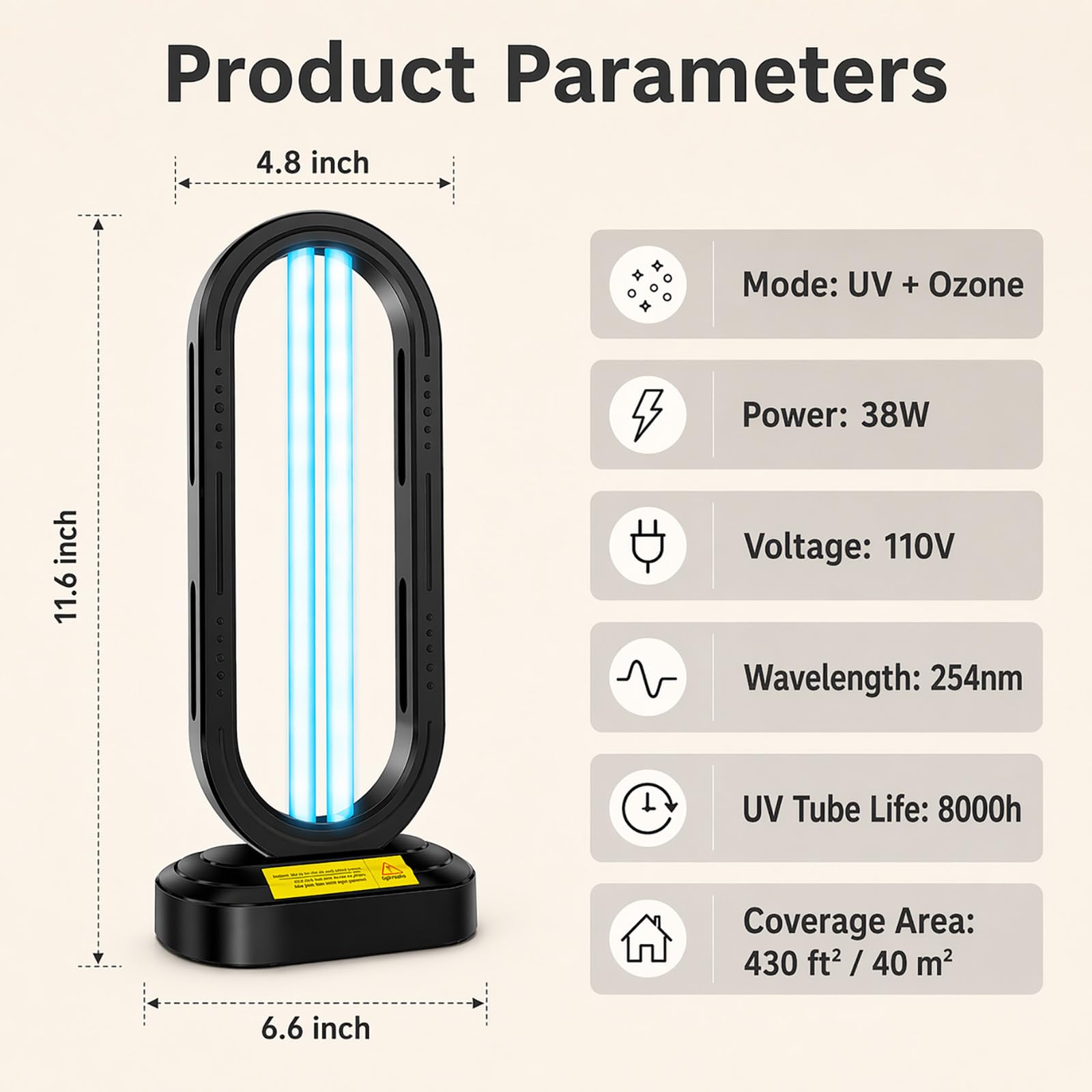 Feefir Desinfectante de luz UV, temporizador de 4 velocidades y control remoto, dispositivo de desinfección UVC para el hogar, desinfectante portátil de luz ultravioleta para ácaros del polvo, lámpara