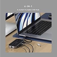 Vista 3 de Satechi Adaptador multipuerto USB C, USB4 6 en 1 con HDMI 8K, carga USB C PD de 100 W, 2 puertos USBC y 1 puerto de datos USB-A, Ethernet, conector