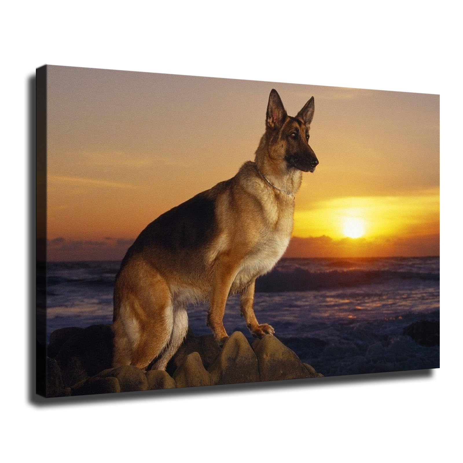 German Shepherd Animal Poster Canvas Print Painting Picture Wall Art Bedroom Living Room Decor (Frame,24x36 inch)