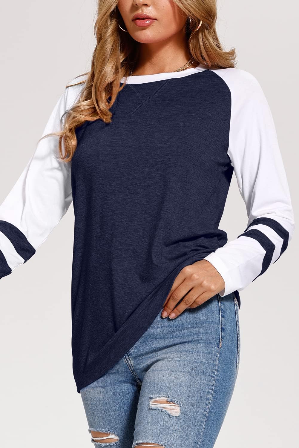 Womens Tops Long Sleeve Shirts for Women Casual Loose Tees Classic Tshirts Fall Clothes - Image 2