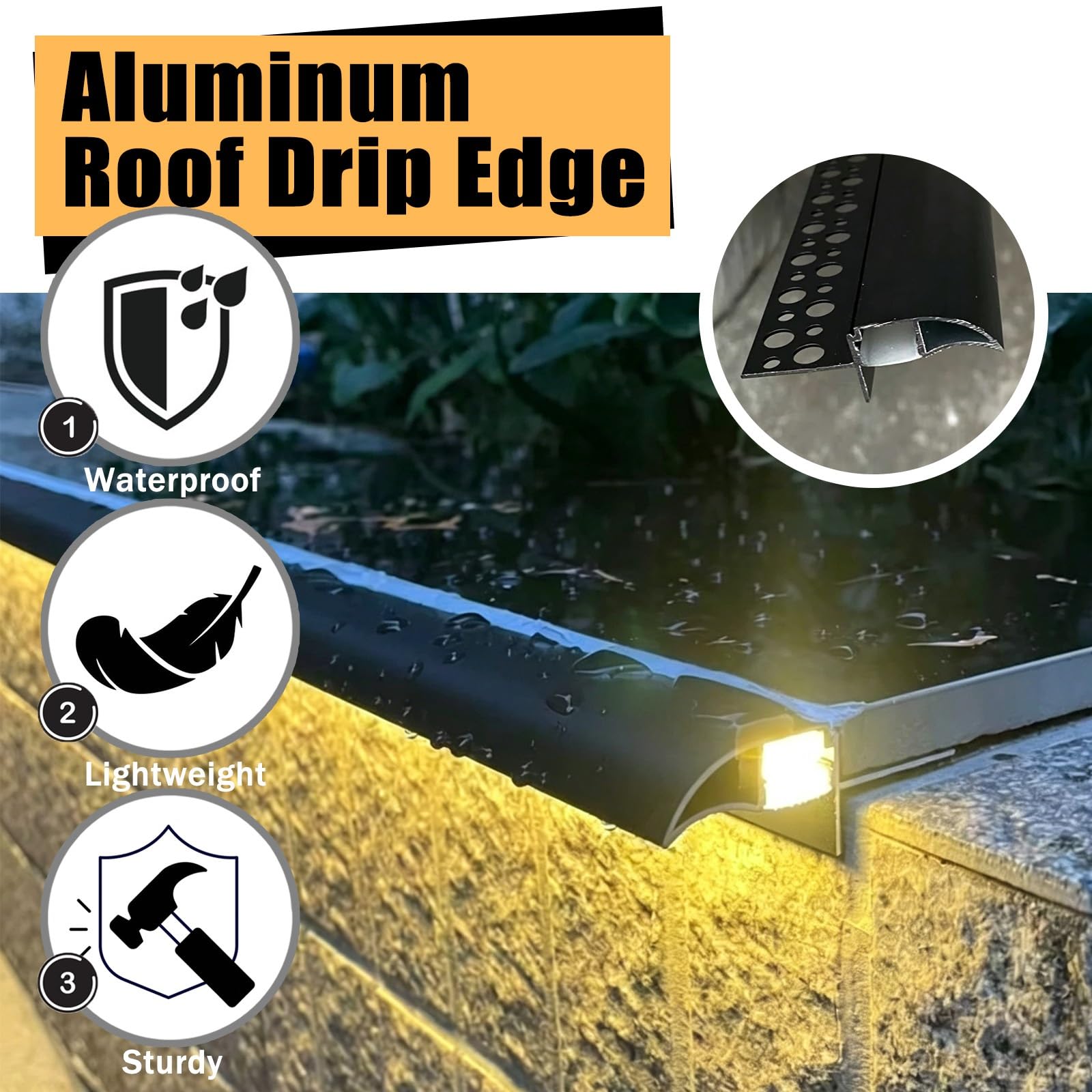 Tropfkantenprofil Dach-Traufprofil Mit Lichtkanal, Regenabweiser Für Die Außenwand, Regenschutz Für Fenster (Traufprofil)(Silver,3.3ft(1m))