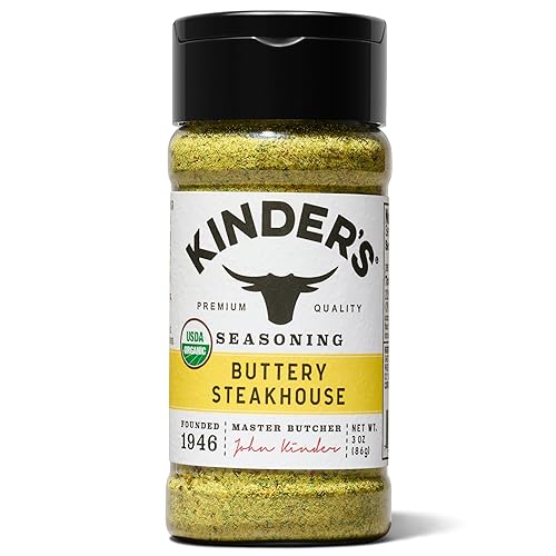 Kinder's Organic Buttery Steakhouse Rub, Premium Quality Seasoning, MSG Free, USDA Certified Organic, 3 oz - Buttery Steakhouse - 3 Ounce (Pack of 1)