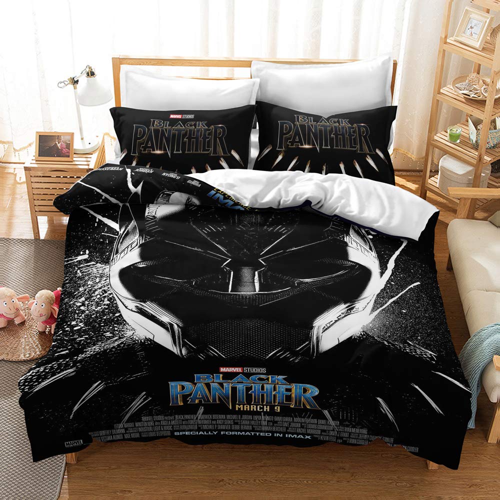 Algodón Lavado De Terciopelo ártico, Ropa De Cama Para Dormitorio De Estudiantes De 3 Piezas, Funda Nórdica De Los Vengadores Panthers + 2 Fundas De Almohada (Pantera 07,(180x220 cm)-Cama de 105/135)