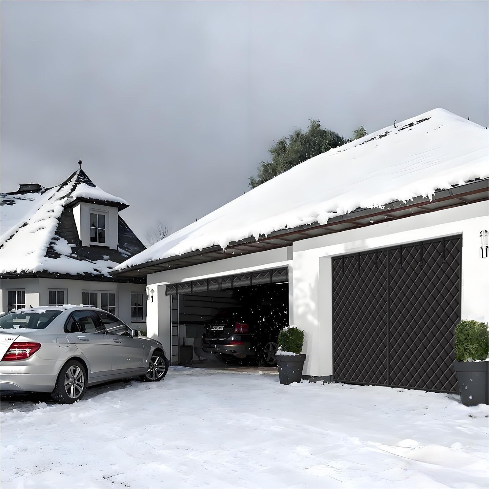 Cortina Aislante Para Puerta De Garaje, Cortinas Termicas Aislantes Frio Y Calor Para Puertas, Cortinas Con Cierre MagnéTico, Cortina De Puerta TéRmica De Invierno(Gris,305x244 cm)