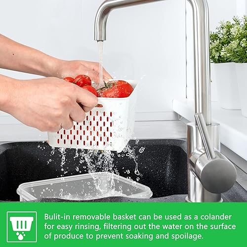 Miniatura 3 de Paquete de 6 recipientes de almacenamiento de frutas para refrigerador, contenedor de verduras con coladores de drenaje, organizador de refrigerador