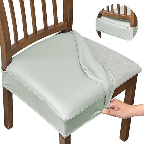 Miniatura 15 de NILUOH Fundas impermeables para asientos de sillas de comedor, juego de 2, fundas de asiento de cuero PU para sillas de comedor, fundas de asiento