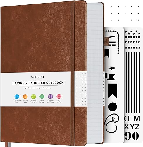 OFFIGIFT Cuaderno de puntos con viñetas, 312 páginas numeradas A5, cuadernos punteados de tapa dura, cuaderno de 3.53 ozyd con páginas de índice,