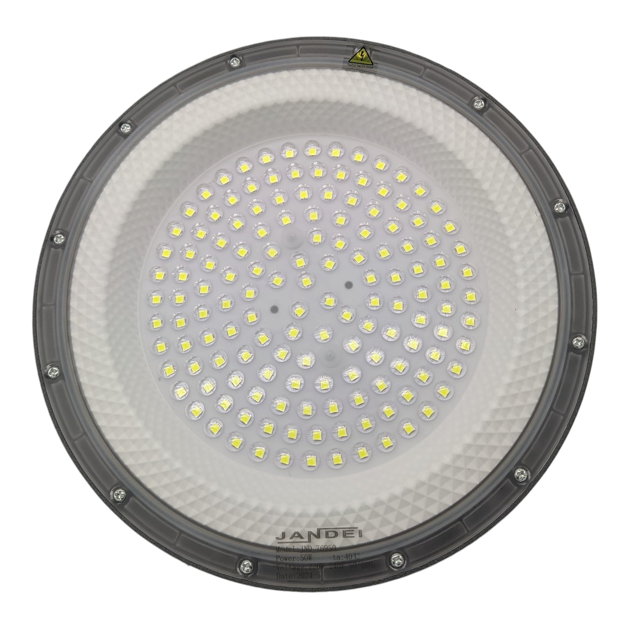JANDEI - High Bay UFO DOB LED, Bianco 6000K, Alta Potenza con 110 Lm/Watt PF 0,95 6KV, Faretto per Esterni IP65. Perfetto per Ambienti Industriali, Magazzini, Garage... (50w, 6, Pacco)