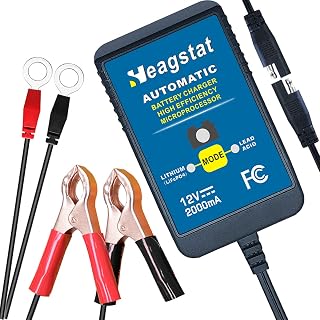 Heagstat Battery Charger, 12V 2-Amp Fully-Automatic Smart Charger, Trickle Charger, Battery Maintainer, for Car Motorcycle Lawn Mower Boat ATV Lead-Acid and Lithium(LiFePO4) Batteries