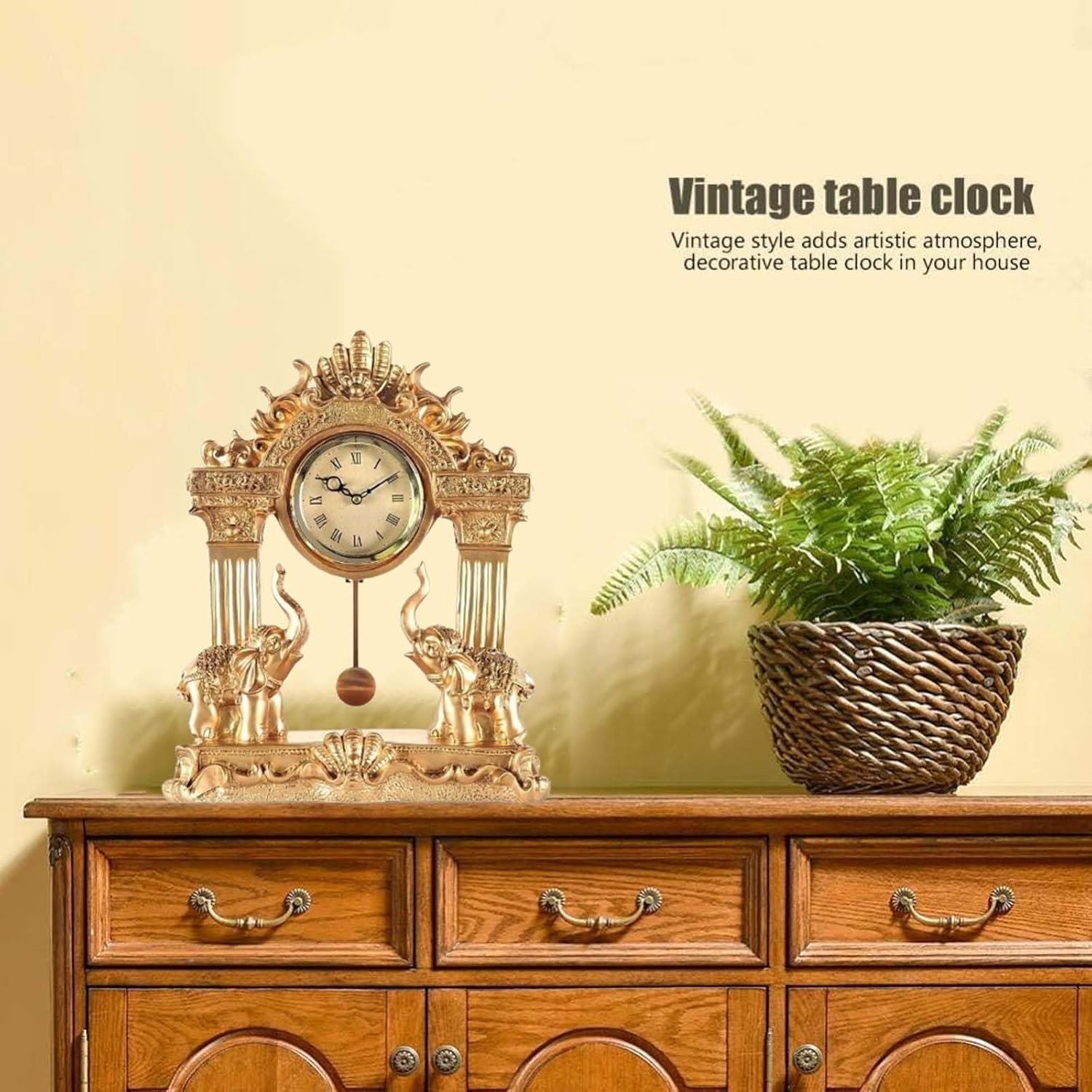Grandfather Clock Vintage Elephant Sculpture Creative Home Decoration Table Clocks Silent Non-Ticking with Pendulum Mantel Clock for Home Office Decoration and Gifts