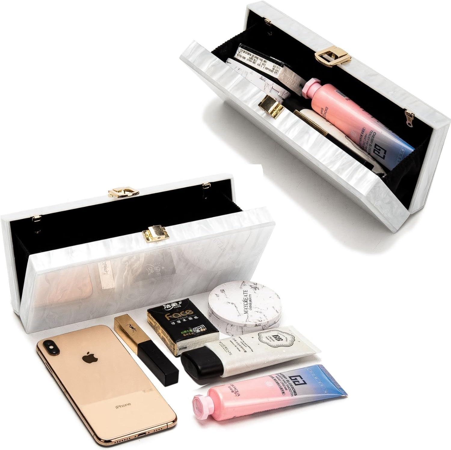 Pearl Acrylic Clutch Purse - Elegant Evening Handbag Bag for Wedding Dinner Party Prom iPhone