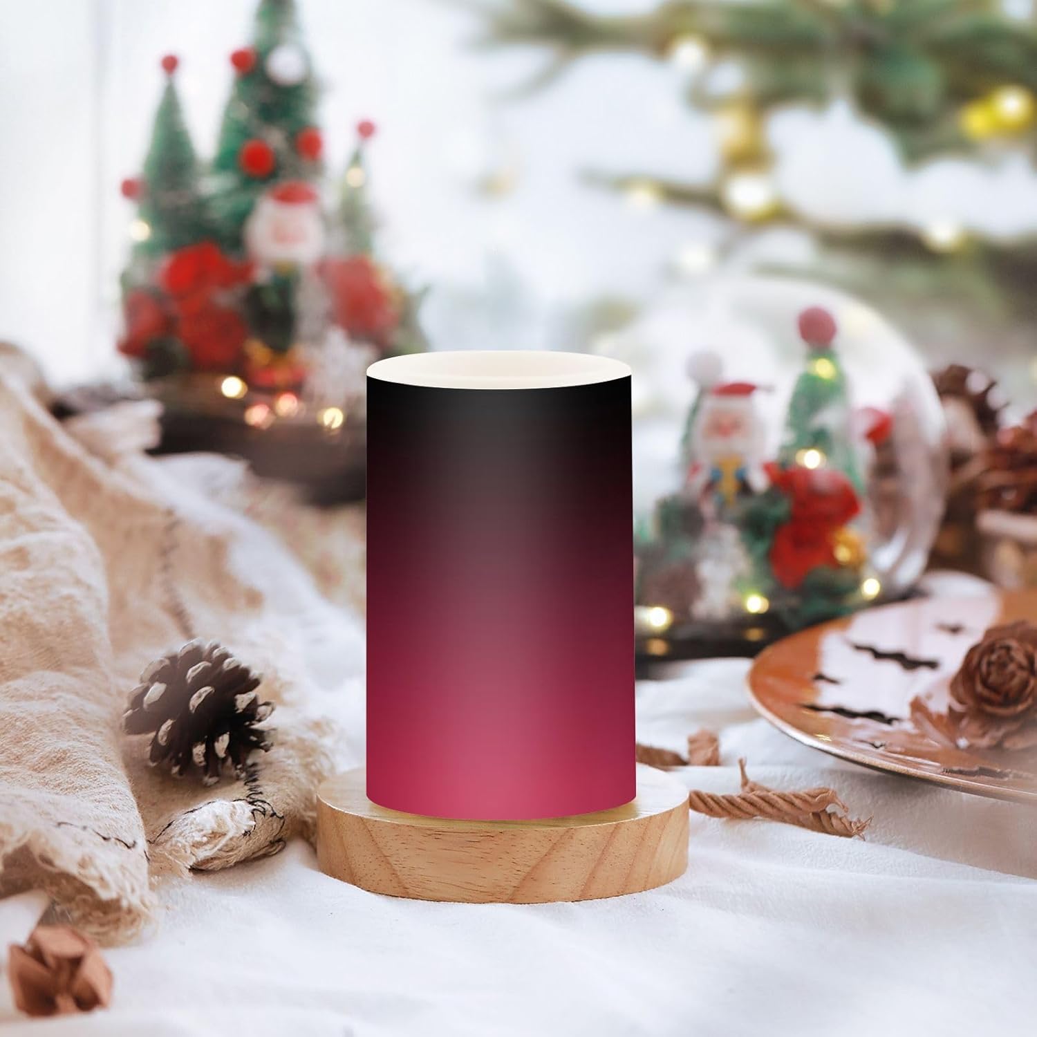 DOMIKING Gradient Magenta Red Black Flameless Candles with Remote Control Electric Led Candles with Timer Battery Operated Flickering Tea Light Candles for Home Festival Party Decor 2 PCS