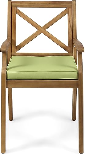 Miniatura 10 de Christopher Knight Home Peter  Juego de 2 sillas de comedor de madera de acacia al aire libre, cojín de tecaverde