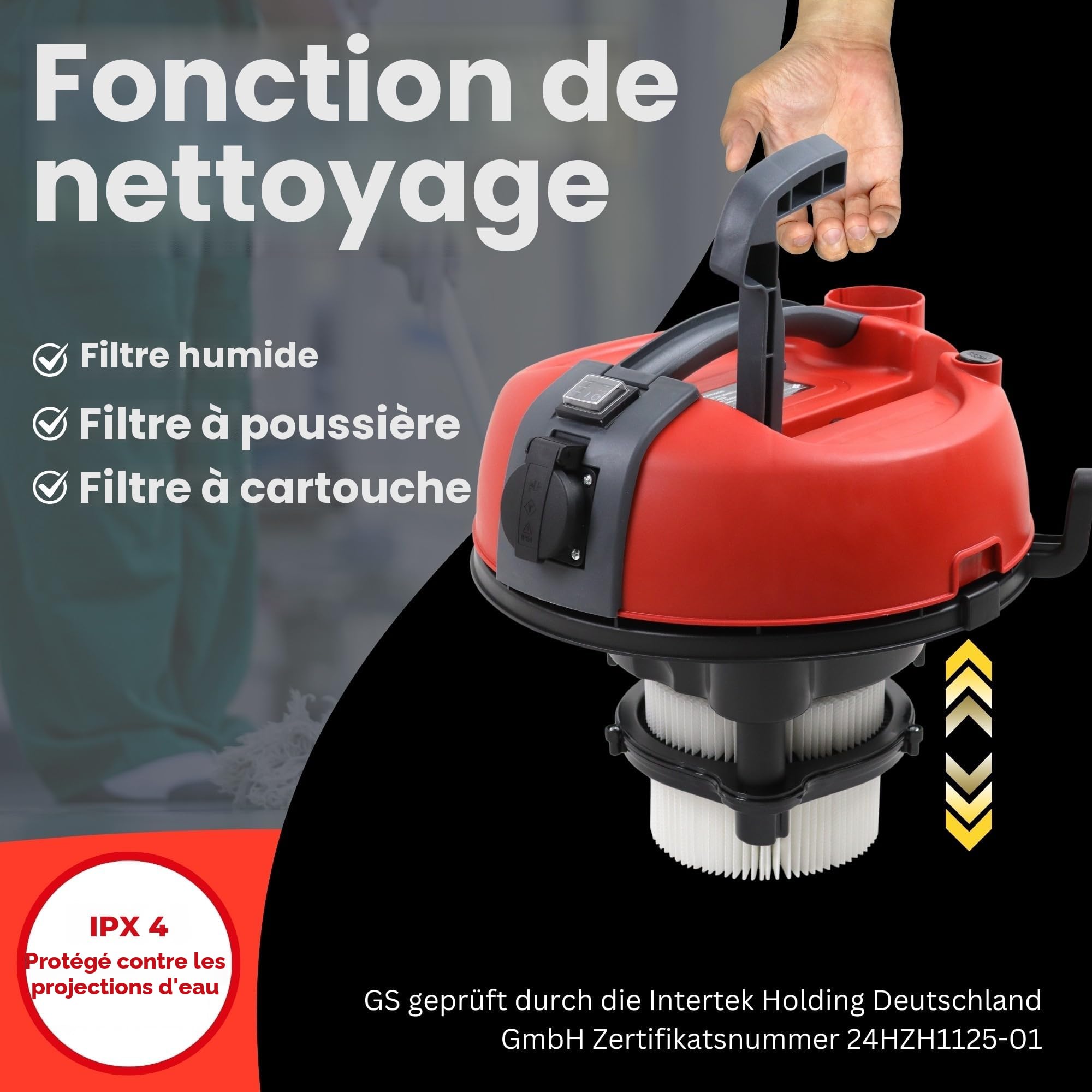 STAHLMANN VAC3300 Aspirateur industriel - Réservoir de 30 l - Prise intégrée - Puissant 3300 W - Avec et sans sac - Fonction soufflage - Connexion machine - Appareil professionnel - Aspirateur