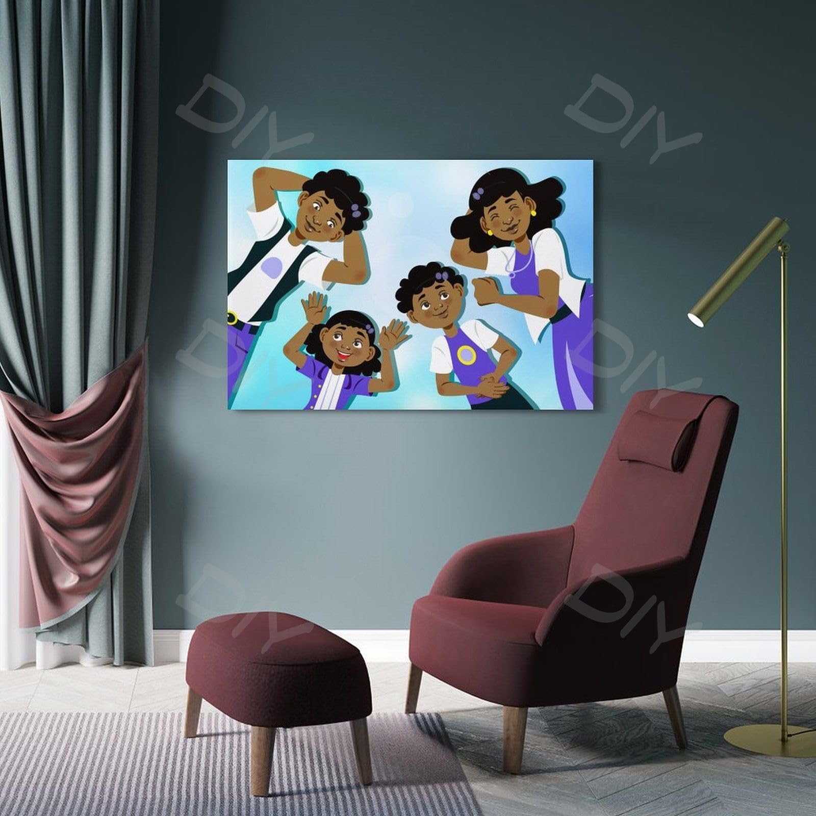 Amazon.co.jp: 幸せな4人家族 キャンバスポスター寝室の装飾