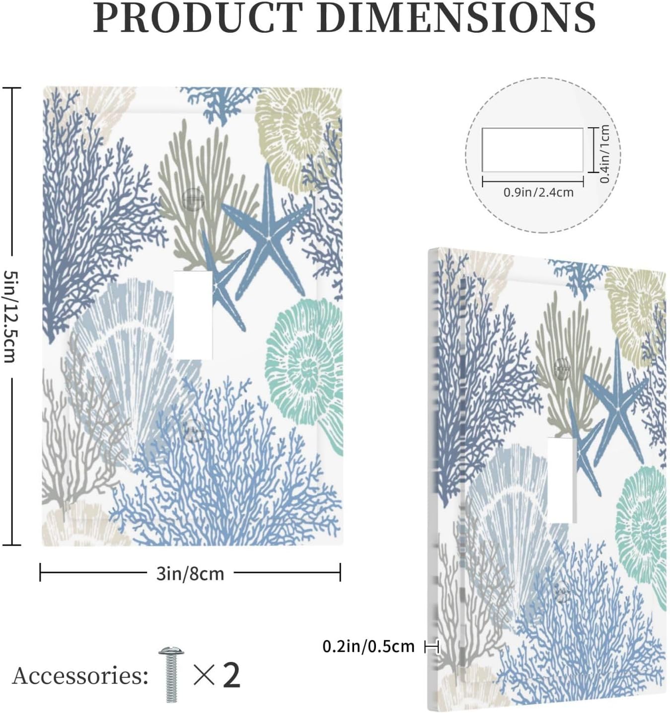 Blue Teal Nautical Coastal Sea Ocean Beach 1 Gang Electrical Single Toggle Device Switch Wall Plate Starfish Seashell Coral Decorative Outlet Light Switch Face Plate Cover