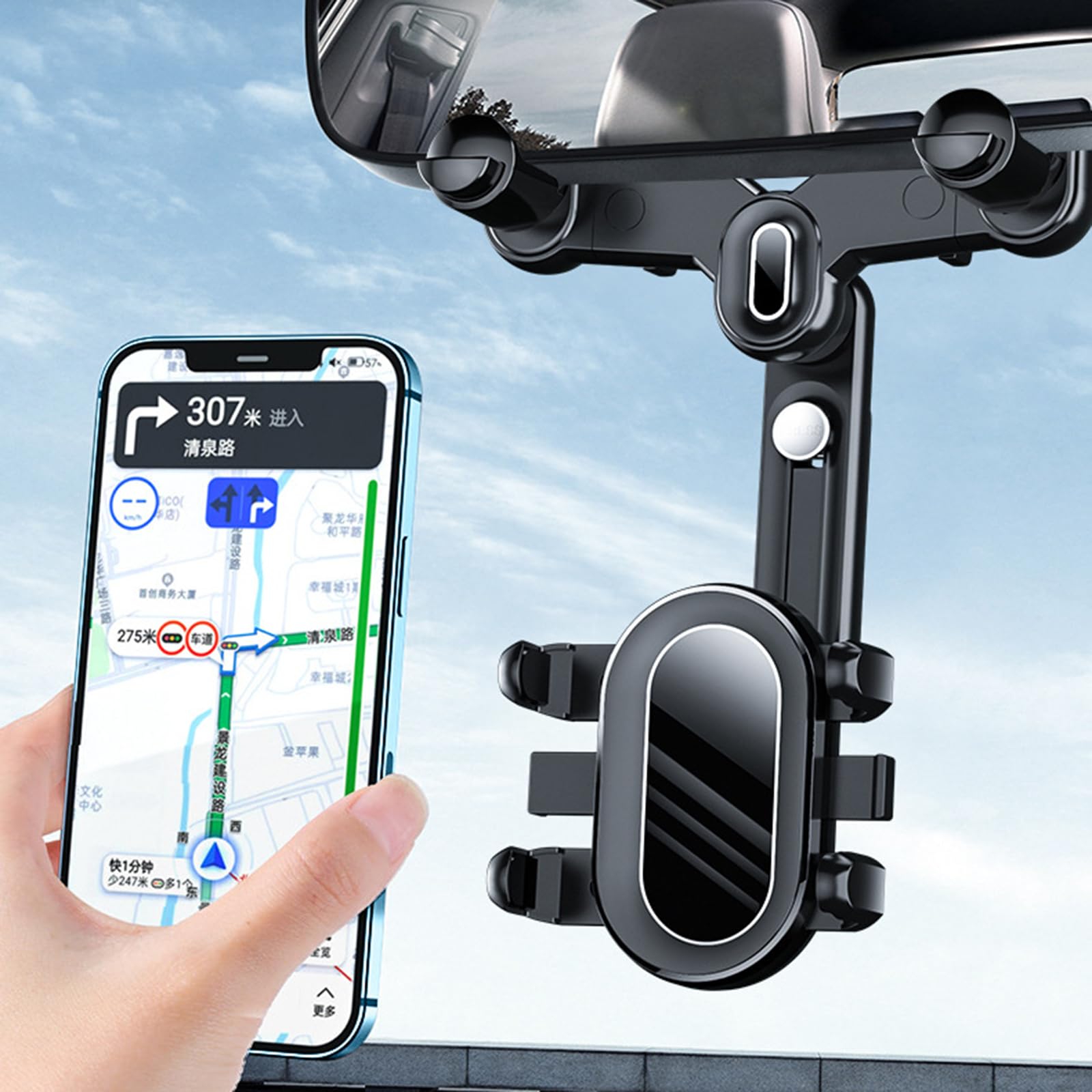 360 supporto girevole per cellulare per auto, specchietto retrovisore, supporto per telefono semplice per smartphone