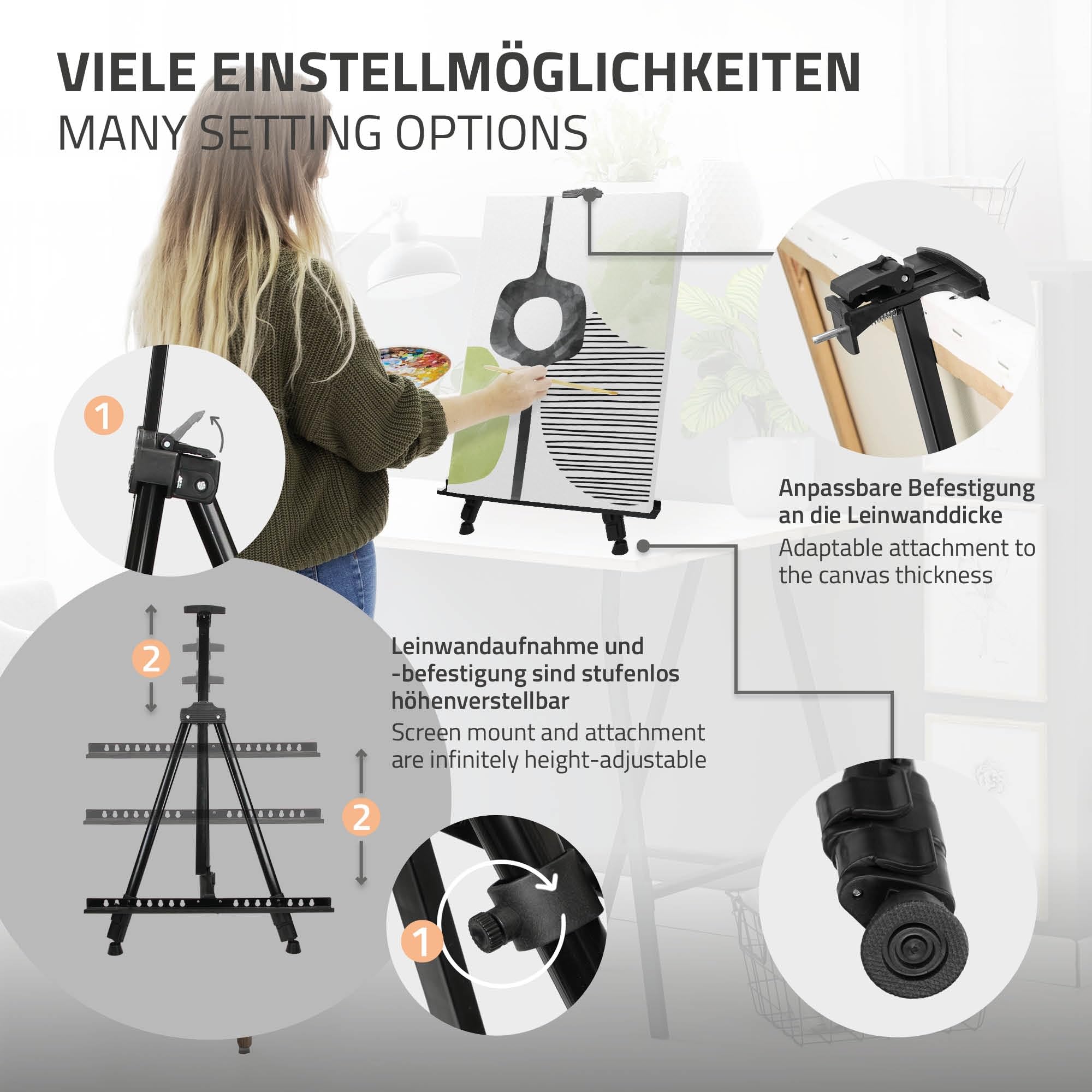 ECD Germany Set per Pittura con Cavalletto Treppiede in Alluminio e Borsa Kit Disegno 140 pezzi Colori Acrilici Pastelli Matite Colorate Acquarelli con Custodia per Artisti Principianti Hobby