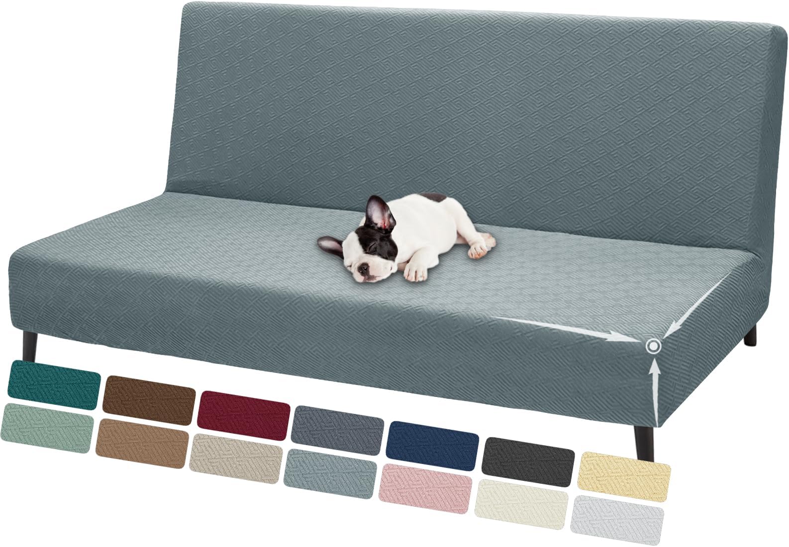 ZNSAYOTX Stretch Fit Futon Cover (67"-82") Armless Futon Sofa Bed Slipcover with Elastic Band, Universal Foldable Sofa Mattress Protector Full Queen Size, Washable Comfort Jacquard (Light Grey)