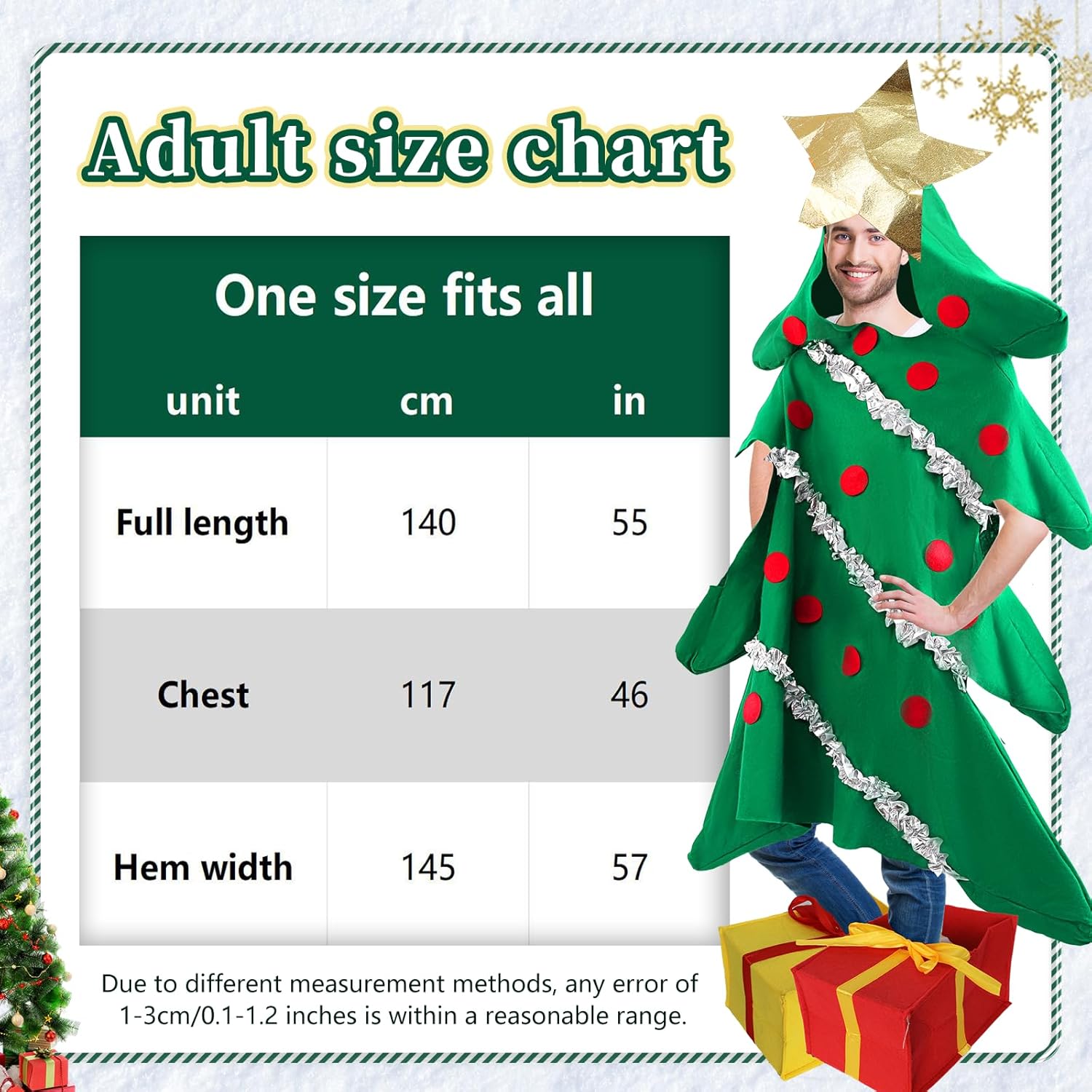 Christmas Tree Costume Adult Funny Green Tree Outfit with Present Shoe Covers for Men Women Xmas Party Cosplay - Image 2