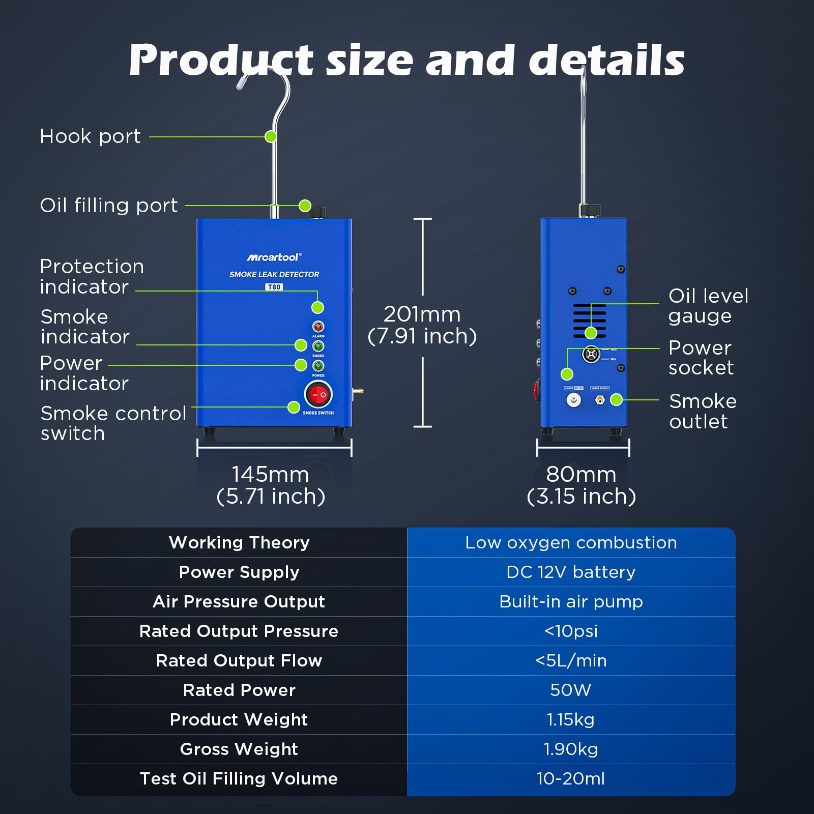Detector de Fugas de Humo automotriz, Prueba de Humo 12V CC para Sistema de tuberías, Fuga de Combustible, detección de Fugas de vacío para Todos los automóviles;Con bomba de aire integrada.